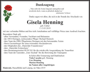 Traueranzeige von Gisela Henning von Thüringer Allgemeine