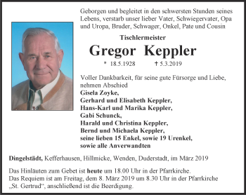 Traueranzeige von Gregor Keppler von Thüringer Allgemeine