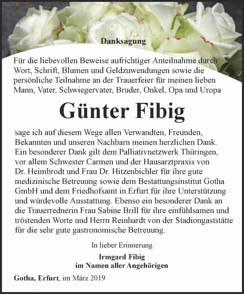  Traueranzeige für Günter Fibig vom 23.03.2019 aus Ostthüringer Zeitung, Thüringische Landeszeitung