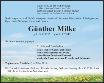 Traueranzeige von Günther Milke