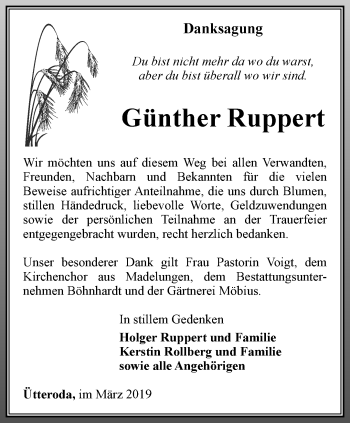 Traueranzeige von Günther Ruppert von Thüringer Allgemeine, Thüringische Landeszeitung