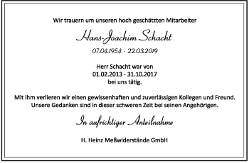 Traueranzeige von Hans-Joachim Schacht von Thüringer Allgemeine