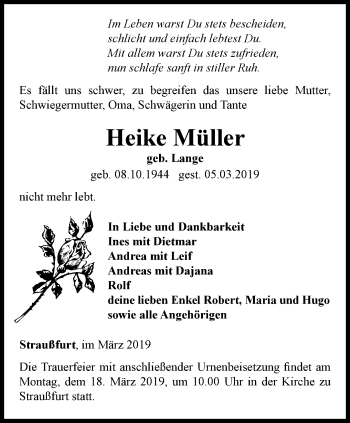 Traueranzeige von Heike Müller von Thüringer Allgemeine