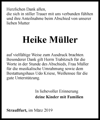 Traueranzeige von Heike Müller von Thüringer Allgemeine