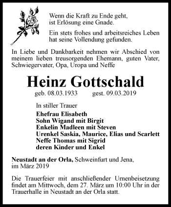 Traueranzeige von Heinz Gottschald