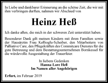 Traueranzeige von Heinz Heß von Thüringer Allgemeine, Thüringische Landeszeitung