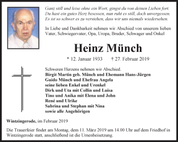 Traueranzeige von Heinz Münch von Thüringer Allgemeine