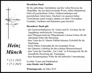 Traueranzeige von Heinz Münch von Thüringer Allgemeine