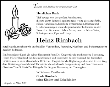 Traueranzeige von Heinz Rimbach von Thüringer Allgemeine, Thüringische Landeszeitung