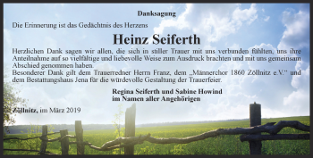 Traueranzeige von Heinz Seiferth von Ostthüringer Zeitung, Thüringische Landeszeitung