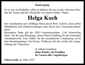 Traueranzeige von Helga Koch  von Thüringer Allgemeine