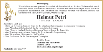 Traueranzeige von Helmut Petri von Thüringer Allgemeine