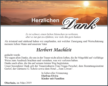 Traueranzeige von Herbert Machleit von Ostthüringer Zeitung
