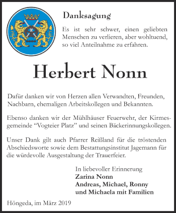 Traueranzeige von Herbert Nonn von Thüringer Allgemeine, Thüringische Landeszeitung