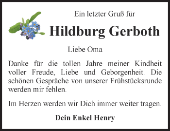 Traueranzeige von Hildburg Gerboth von Thüringer Allgemeine