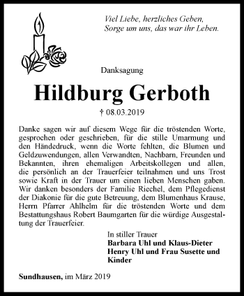 Traueranzeige von Hildburg Gerboth von Thüringer Allgemeine