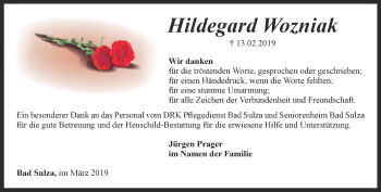 Traueranzeige von Hildegard Wozniak  von Thüringer Allgemeine, Thüringische Landeszeitung