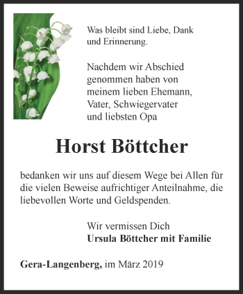 Traueranzeige von Horst Böttcher von Ostthüringer Zeitung