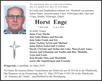 Traueranzeige von Horst Enge von Thüringer Allgemeine