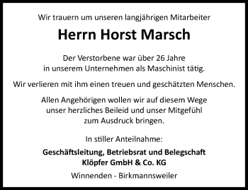 Traueranzeige von Horst Marsch