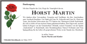 Traueranzeige von Horst Martin von Ostthüringer Zeitung