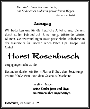 Traueranzeige von Horst Rosenbusch von Ostthüringer Zeitung
