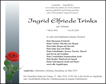 Traueranzeige von Ingrid Elfriede Trinks von Thüringer Allgemeine