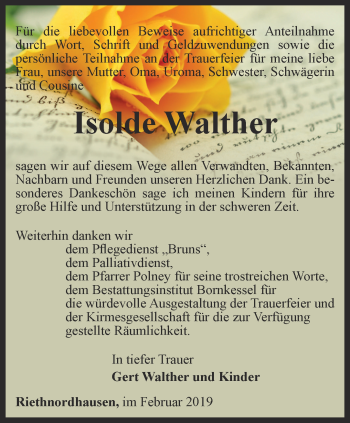 Traueranzeige von Isolde Walther