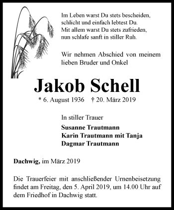 Traueranzeige von Jakob Schell von Thüringer Allgemeine, Thüringische Landeszeitung