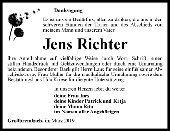 Traueranzeige von Jens Richter von Thüringer Allgemeine