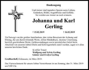 Traueranzeige von Johanna und Karl Gerling von Thüringer Allgemeine