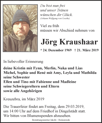 Traueranzeige von Jörg Kraushaar von Thüringer Allgemeine