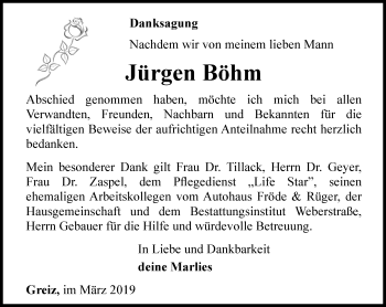 Traueranzeige von Jürgen Bohm