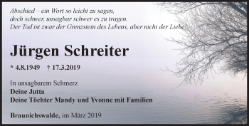 Traueranzeige von Jürgen Schreiter von Ostthüringer Zeitung