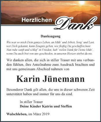 Traueranzeige von Karin Jünemann von Thüringer Allgemeine, Thüringische Landeszeitung