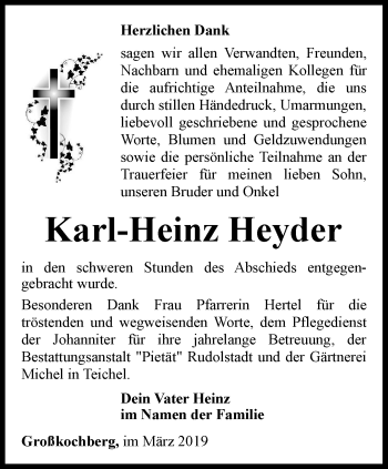 Traueranzeige von Karl-Heinz Heyder von Ostthüringer Zeitung