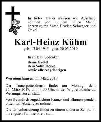 Traueranzeige von Karl-Heinz Kühm von Thüringer Allgemeine