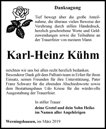 Traueranzeige von Karl-Heinz Kühm von Thüringer Allgemeine