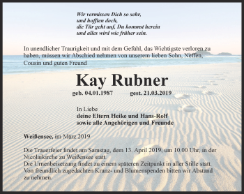 Traueranzeige von Kay Rubner von Thüringer Allgemeine