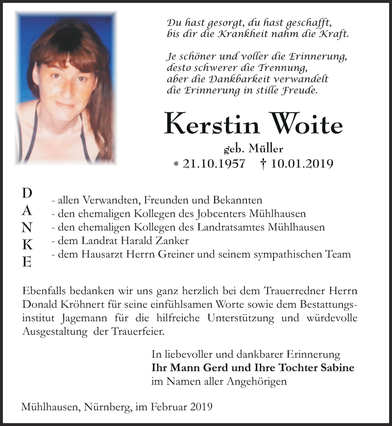  Traueranzeige für Kerstin Woite vom 02.03.2019 aus Thüringer Allgemeine, Thüringische Landeszeitung