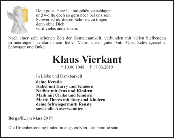 Traueranzeige von Klaus Vierkant von Ostthüringer Zeitung