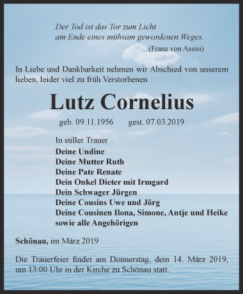 Traueranzeige von Lutz Cornelius von Thüringer Allgemeine, Thüringische Landeszeitung