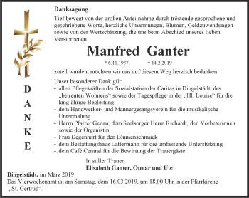 Traueranzeige von Manfred Ganter von Thüringer Allgemeine