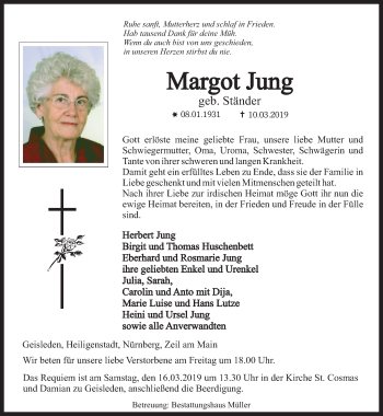 Traueranzeige von Margot Jung von Thüringer Allgemeine