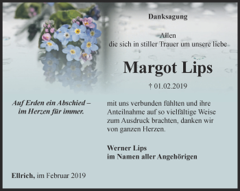 Traueranzeige von Margot Lips von Thüringer Allgemeine