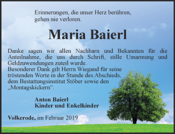 Traueranzeige von Maria Baierl von Thüringer Allgemeine