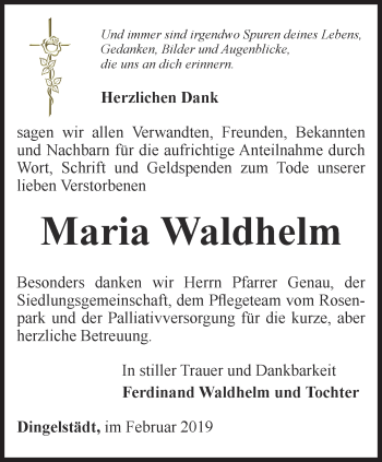 Traueranzeige von Maria Waldhelm von Thüringer Allgemeine