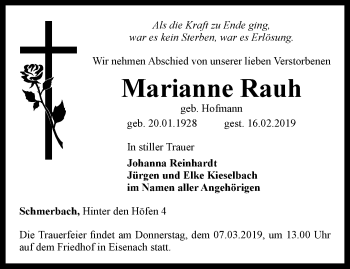 Traueranzeige von Marianne Rauh von Thüringer Allgemeine, Thüringische Landeszeitung