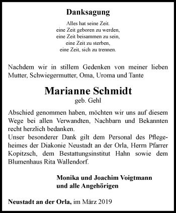 Traueranzeige von Marianne Schmidt