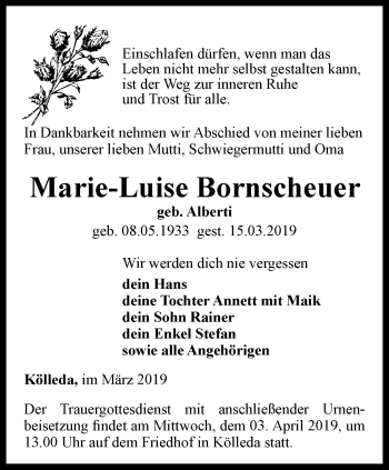 Traueranzeige von Marie-Luise Bornscheuer von Thüringer Allgemeine